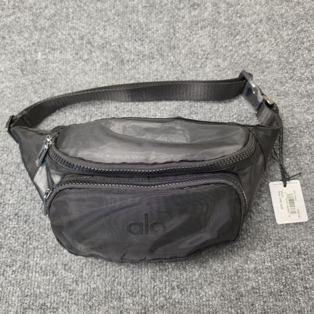Alo Yoga Explorer Black Sheer Mesh Fanny Pack Belt Bag NWT